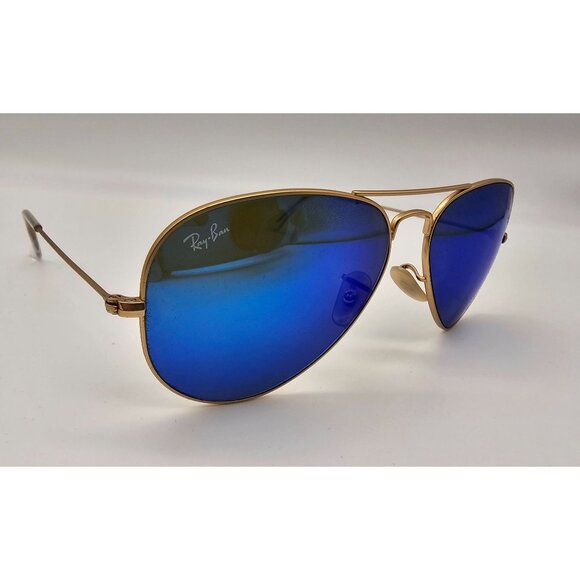 Ray-Ban Aviator Large Metal Matte Arista Sunglasses With Grey Mirror Blue Lenses - Picture 3 of 7
